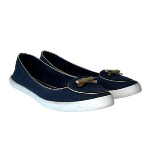 Tory Burch Navy/Gold Dakota Canvas Ballet Slip On Flats Women's Size‎ 10